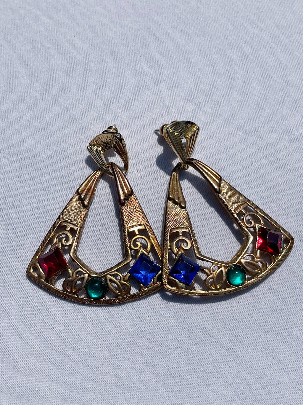 Vintage Gold & Colored Stone Earrings