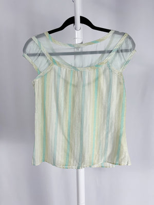 Y2K Cap Sleeve Top with Sheer & Silk Details, Size S