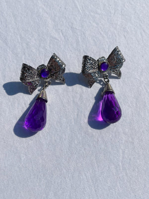 Vintage Silver & Purple Bow Earrings