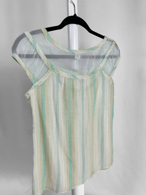 Y2K Cap Sleeve Top with Sheer & Silk Details, Size S