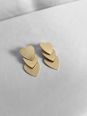 Vintage 3-Tiered Gold Heart Earrings